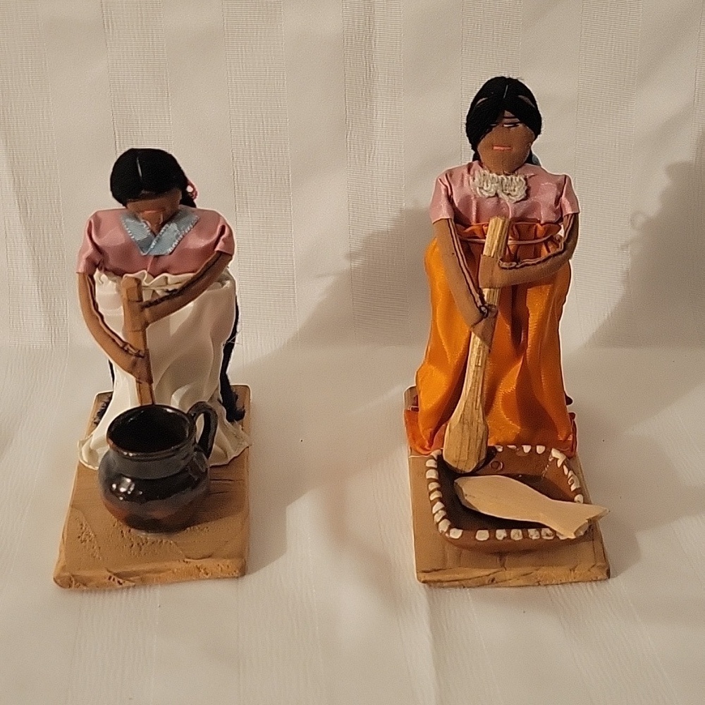 Vintage Navajo Pull Strings Women Stirring Pot & Cooking Fish